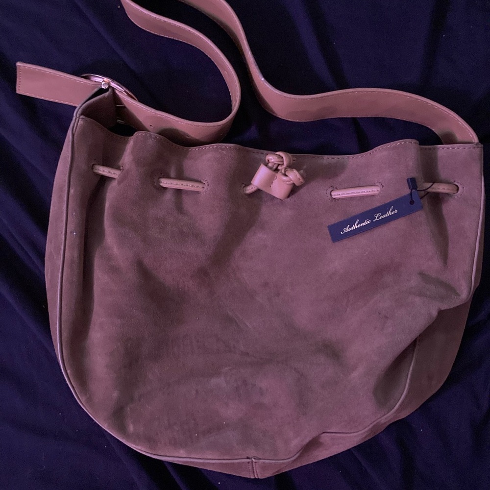 Tan Suede Shoulder Bag with Crescent Shape